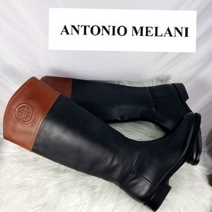 Antonio Melani Conellie Black Brown Two Tone Leather Riding Knee Boots Sz 7W NWT